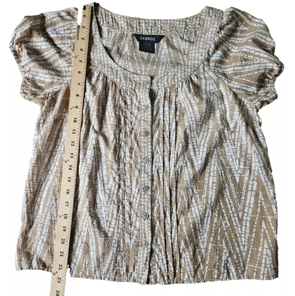 George Tan White Print Button Up Size M 8-10 Cotton Short Sleeve Pleats Preowned - Picture 5 of 8